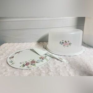 Pfaltsgraff Tea Rose Cake Plate, Cover & Server Hard Plastic 6.5x13.5